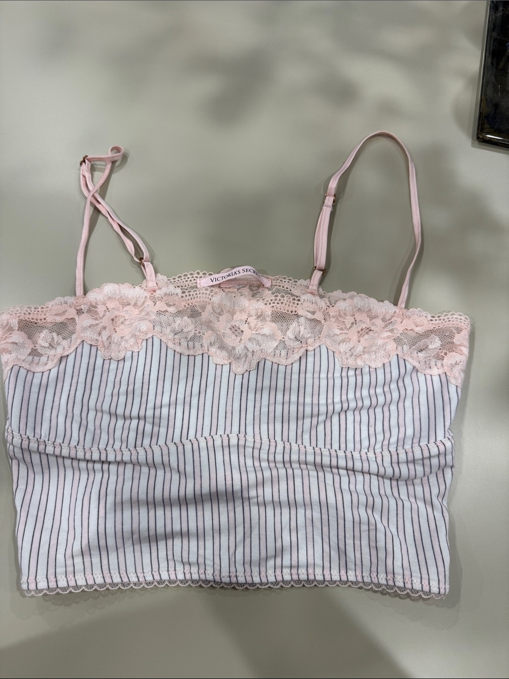 Victoria's Secret Pink Lace-Trim Striped Bandeau Cami